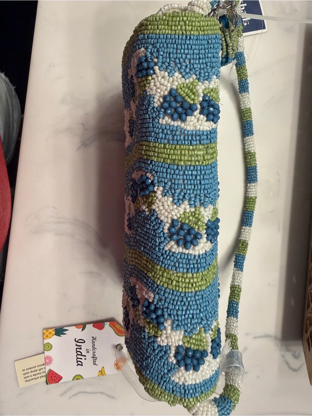 Beaded Floral Blue & Green Shoulder Bag - Picture 10 of 10